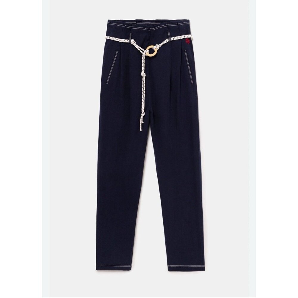 Desigual‎ Baggy Trouser Pants Navy Coastal Preppy Cord Belt Small